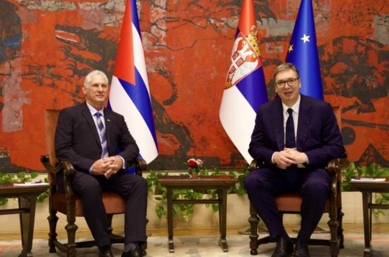 Primer Secretario del Comité Central del Partido Comunista y Presidente de la República, Miguel Díaz-Canel Bermúdez, en conversaciones oficiales que sostuvo con su homólogo serbio Aleksandar Vucic.